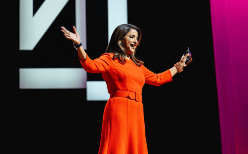 Yamini Rangan, CEO of HubSpot, on stage speaking at INBOUND 2023